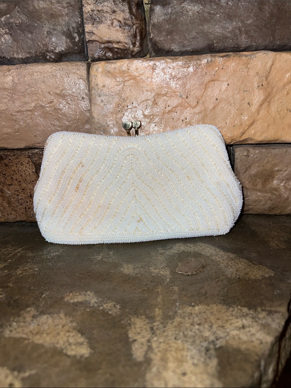 White Beaded Clutch Purse - Elegant Evening Bag